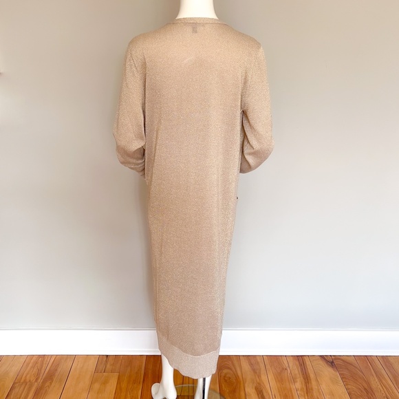 $160 Armani Exchange Gold Metallic Maxi Knit Open Cardigan Duster Merino Blend M - Picture 9 of 14